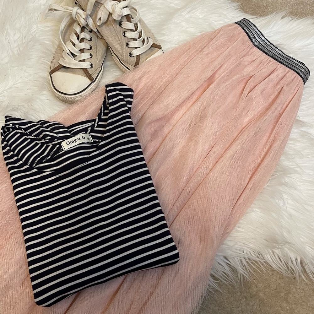 Ginger G Navy Striped Hi Low Slitted Tank Small